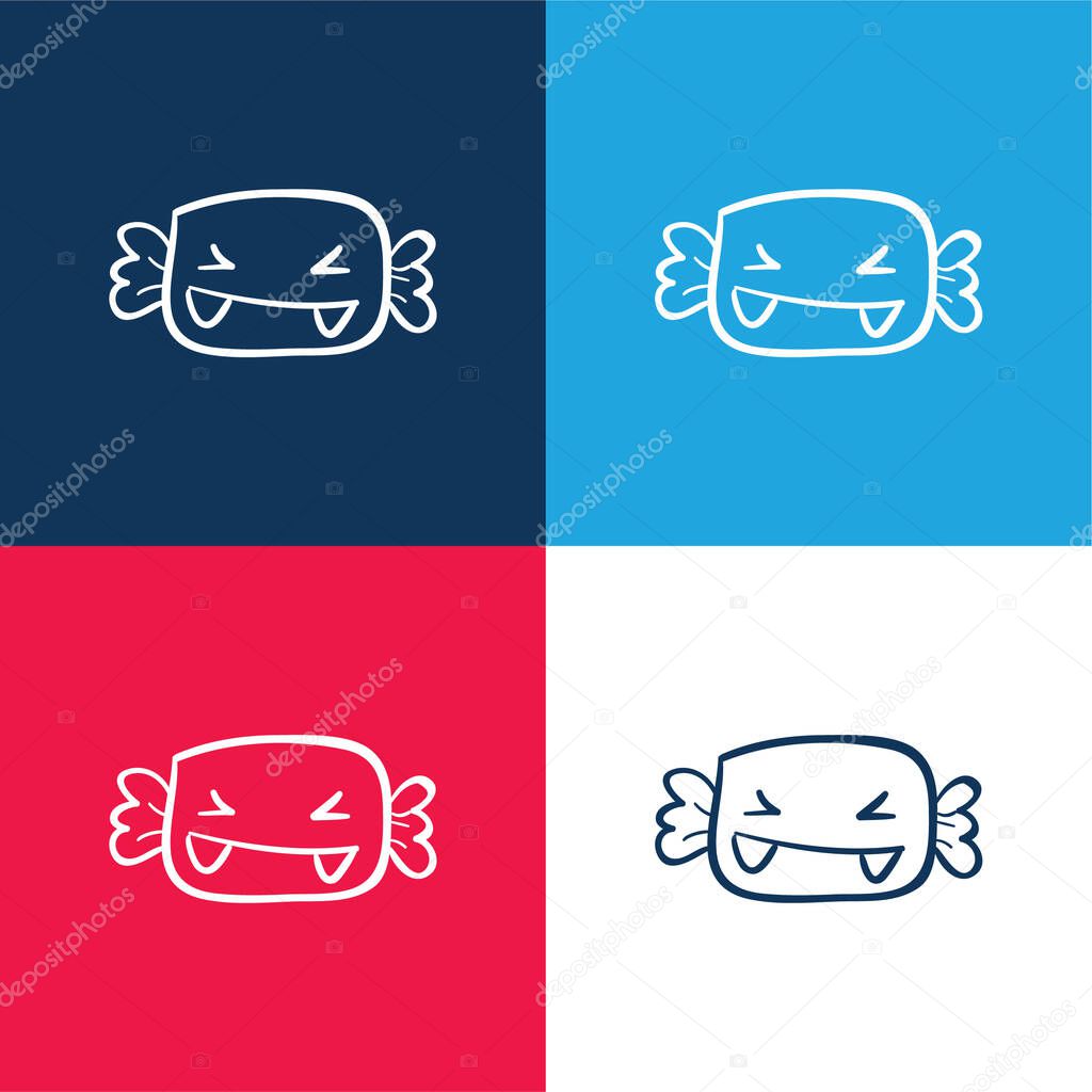 Alive Halloween Candy With Fangs blue and red four color minimal icon set