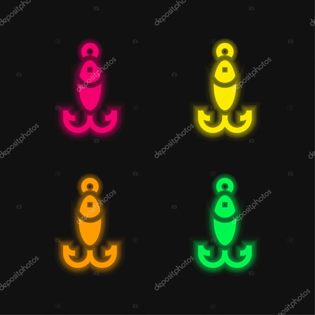 Bait four color glowing neon vector icon
