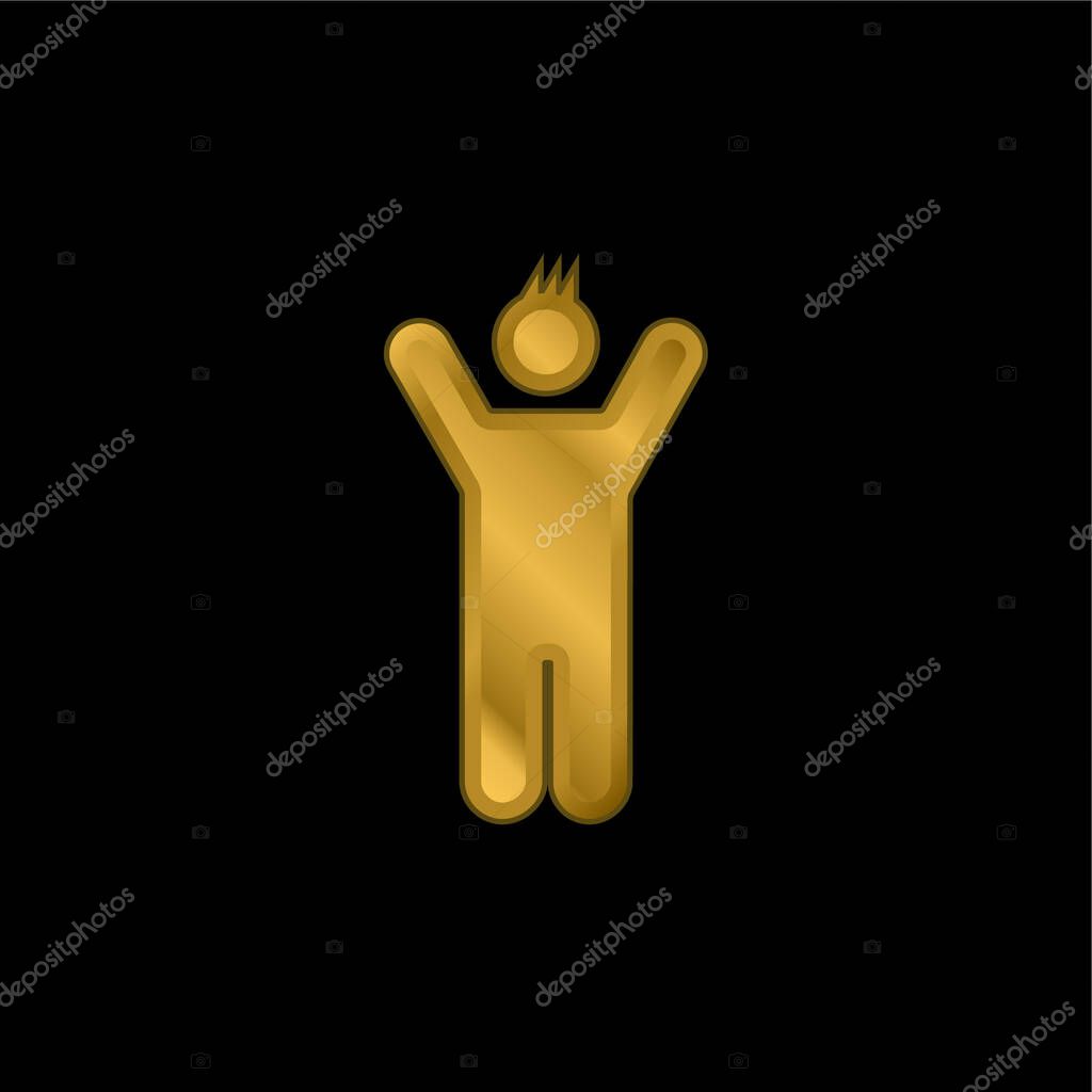 Boy With Rised Arms gold plated metalic icon or logo vector