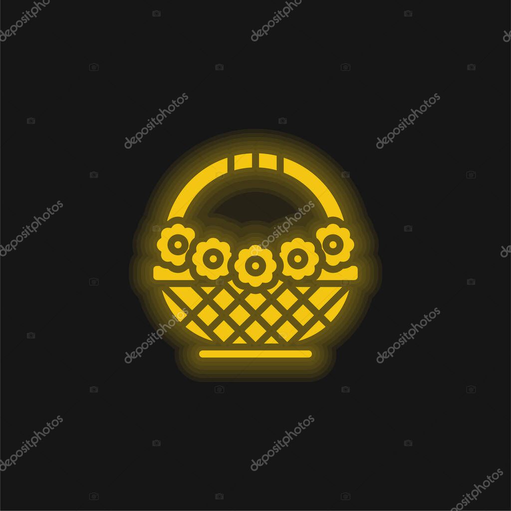 Basket yellow glowing neon icon