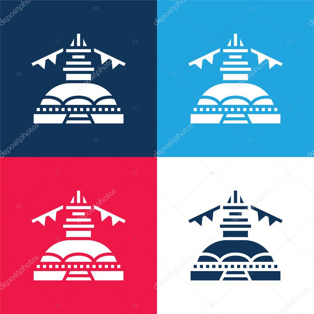 Boudhanath blue and red four color minimal icon set