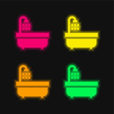 Küvet dört renk parlayan neon vektör simgesi