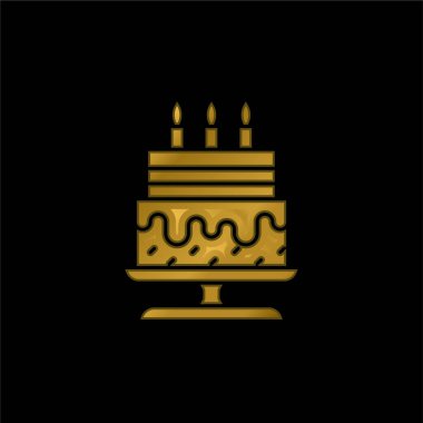 Birthday Cake gold plated metalic icon or logo vector clipart