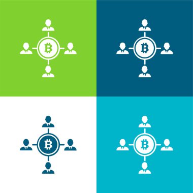 Bitcoin ve Kullanıcı Bağlantıları Düz 4 renk minimal simgesi seti