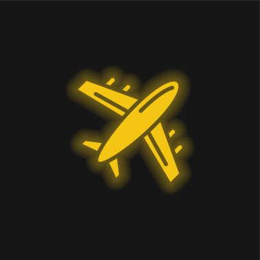 Uçak sarı parlayan neon simgesi