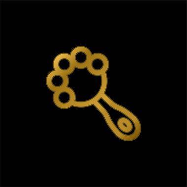 Baby Rattle gold plated metalic icon or logo vector clipart