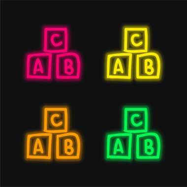 Alfabe Küpleri Eğitici Oyuncak 4 renkli parlak neon vektör simgesi