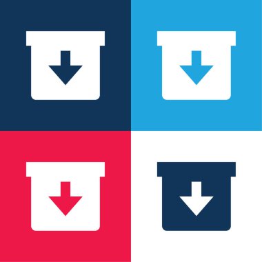 Kutu mavi ve kırmızı dört renk minimal simge kümesi