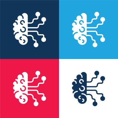 Yapay zeka mavi ve kırmızı dört renk minimal simgesi seti