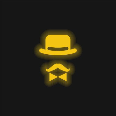 Bir Fiyonk Şapkasının Antik Erkek Karakteri Ve Bıyık Sarısı Parlayan Neon Simgesi