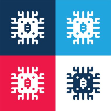 Bitcoin mavi ve kırmızı dört renk minimal simge kümesi