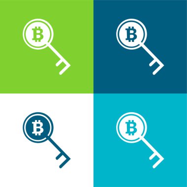 Bitcoin Anahtarı veya Parola Sembolü Düz 4 renk simgesi seti