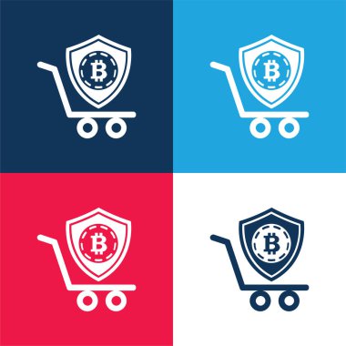 Bitcoin Güvenlik Alışveriş Kalkanı Sembolü Mavi ve kırmızı en az dört renk simgesi