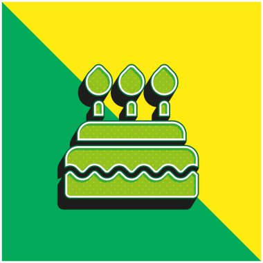 Doğum günü Keki Yeşil ve Sarı 3D vektör simgesi
