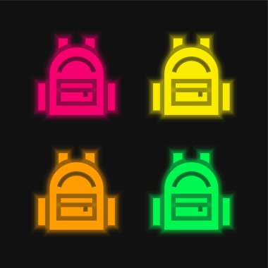 Sırt çantasında parlayan dört renk neon vektör simgesi
