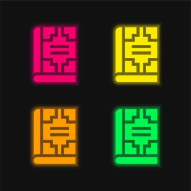 Kitap dört renk parlayan neon vektör simgesi