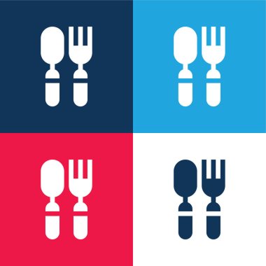 Baby Cutlery blue and red four color minimal icon set clipart