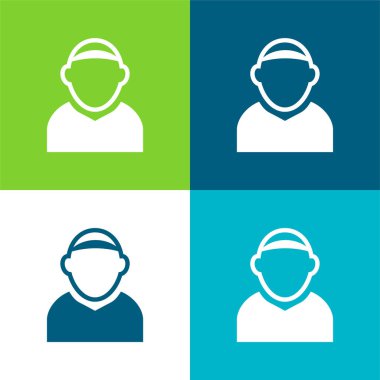 Kel Erkek Avatar Düz Düz 4 renk simgesi seti