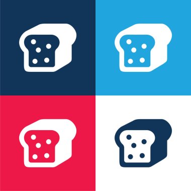 Bread Piece With Seeds blue and red four color minimal icon set clipart