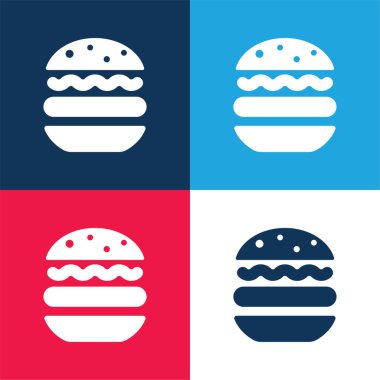 Büyük Hamburger mavi ve kırmızı dört renk minimal simge seti