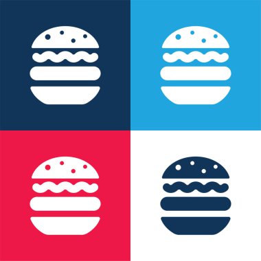 Big Hamburger blue and red four color minimal icon set clipart