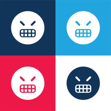 Öfkeli Duygu Meydanı Yüzü Mavi ve Kırmızı Minimum Renk Simgesi