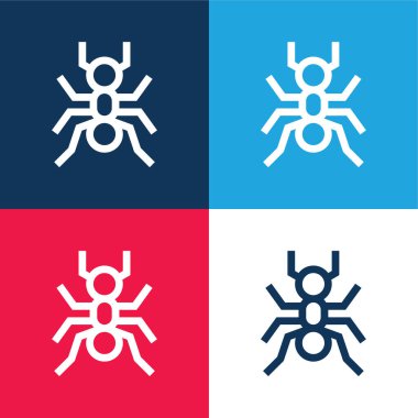 Karınca mavi ve kırmızı dört renk minimal simge kümesi