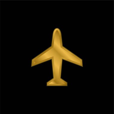 Uçak altın kaplama metalik simge veya logo vektörü