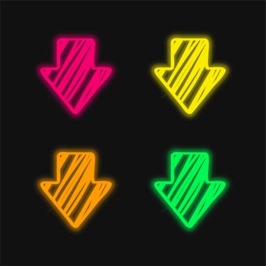 Arrow Down Çizilmiş Değişken dört renkli neon vektör simgesi