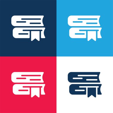 Kitap mavi ve kırmızı dört renk en küçük simge seti