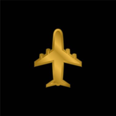 Uçak altın kaplamalı metalik simge veya logo vektörü