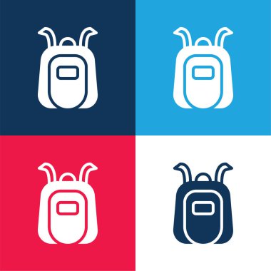 Sırt çantası mavi ve kırmızı dört renk minimal simgesi seti