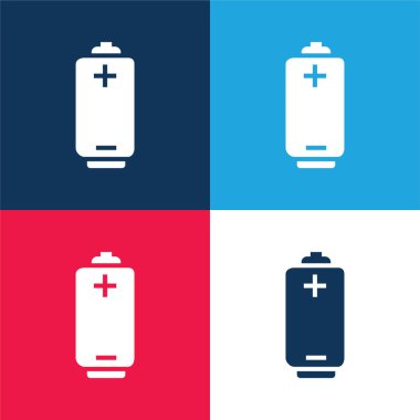 Pozitif ve Negatif Polonyalılarla Pil Aracı Mavi ve Kırmızı En düşük simge kümesi