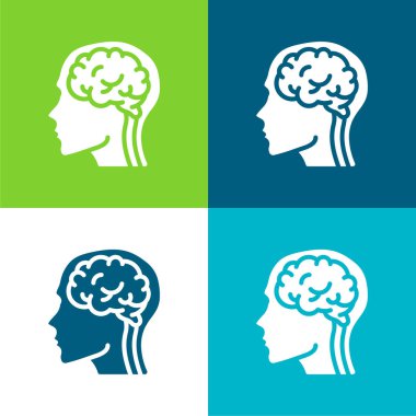 Brain Flat four color minimal icon set clipart