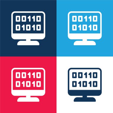 İkili Kod mavi ve kırmızı dört renk en küçük simge kümesi