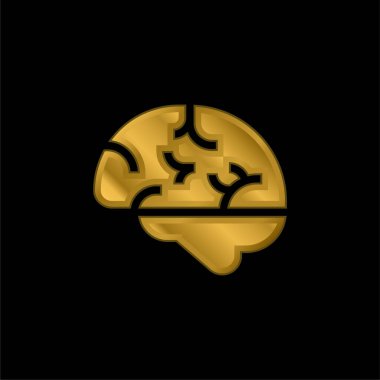 Beyin altın kaplamalı metalik simge veya logo vektörü