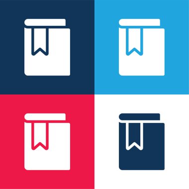 Kitap mavi ve kırmızı dört renk en küçük simge seti