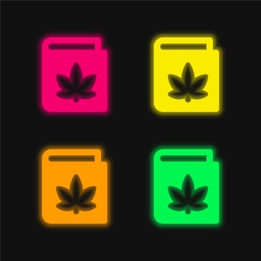 Kitap dört renk parlayan neon vektör simgesi