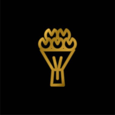 Çiçeklerin buketi altın kaplama metalik simge veya logo vektörü