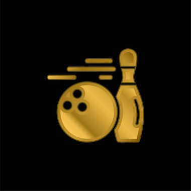 Bowling altın kaplama metalik simge veya logo vektörü