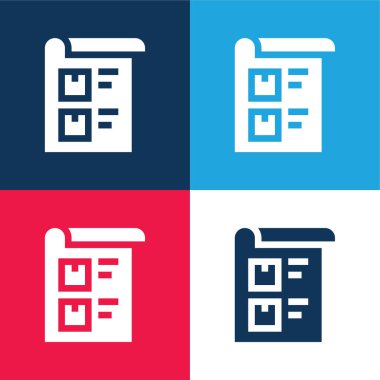 Bill mavi ve kırmızı dört renk minimal simge kümesi