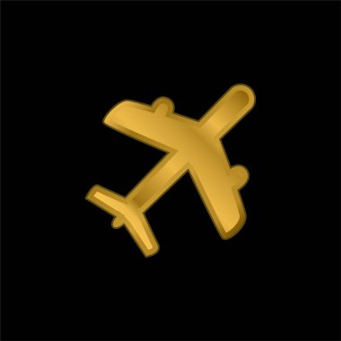 Uçak altın kaplamalı metalik simge veya logo vektörü
