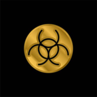 Biological Hazard gold plated metalic icon or logo vector clipart