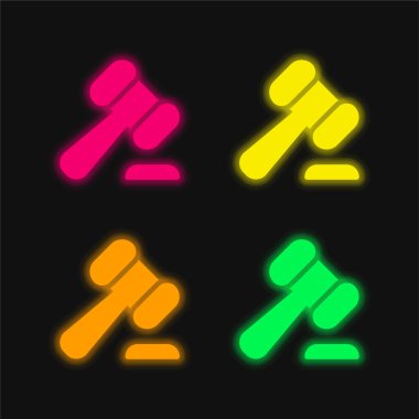 Açık arttırma dört renkli parlak neon vektör simgesi