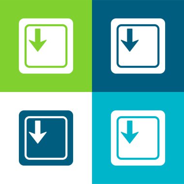 Klavyedeki Ok Aşağı Tuşlu Düz 4 renk simgesi seti