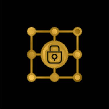 Blockchain altın kaplama metalik simge veya logo vektörü