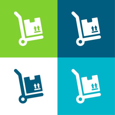 Box Package On A Cart Flat four color minimal icon set clipart