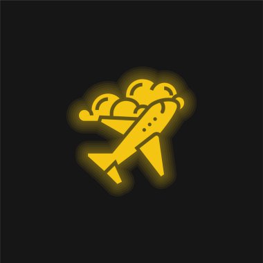Uçak sarı parlayan neon simgesi