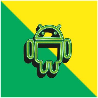 Android El Çizilmiş Logo Taslak Yeşil ve Sarı 3D vektör simgesi