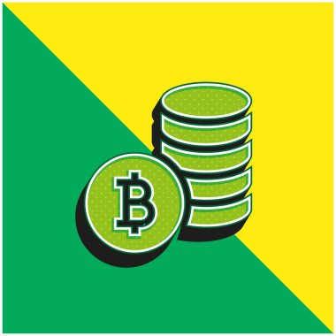 Bitcoin Sembolü Yeşil ve Sarı 3D vektör simgesi logosu